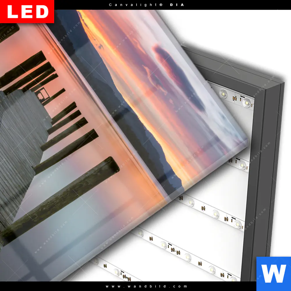 Wechselmotiv Acrylglas Canvalight® DIA | Steg in den Sonnenuntergang | Quadrat - Image 3