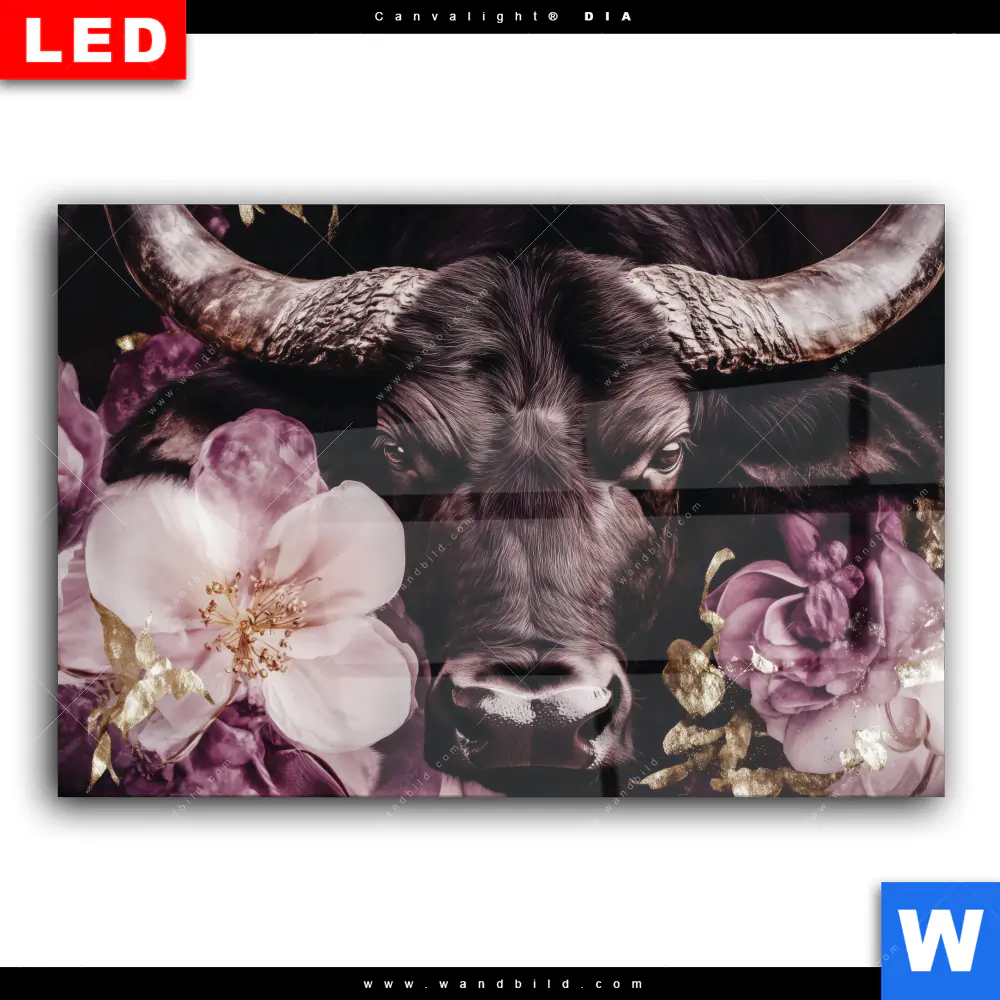 Wechselmotiv Acrylglas Canvalight® DIA | Stier mit Blumen | Querformat - Image 2