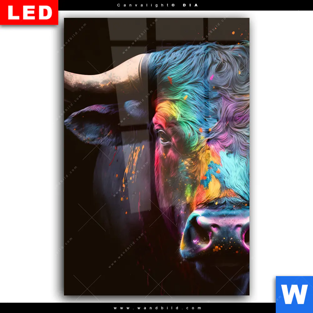 Wechselmotiv Acrylglas Canvalight® DIA | Stier mit bunten Farben | Hochformat - Image 2