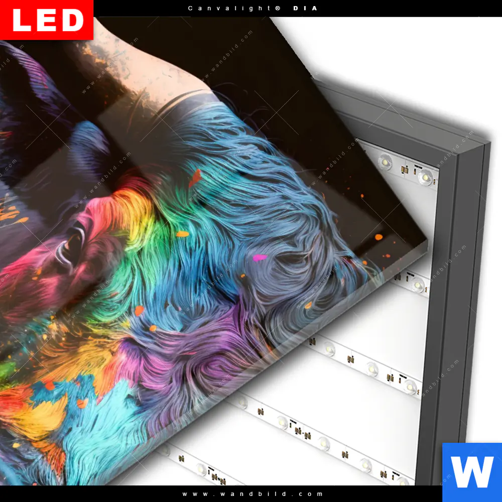 Wechselmotiv Acrylglas Canvalight® DIA | Stier mit bunten Farben | Hochformat - Image 3