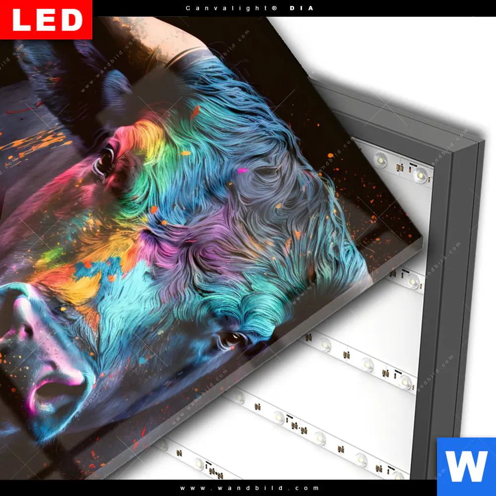 Wechselmotiv Acrylglas Canvalight® DIA | Stier mit bunten Farben | Quadrat - Image 3