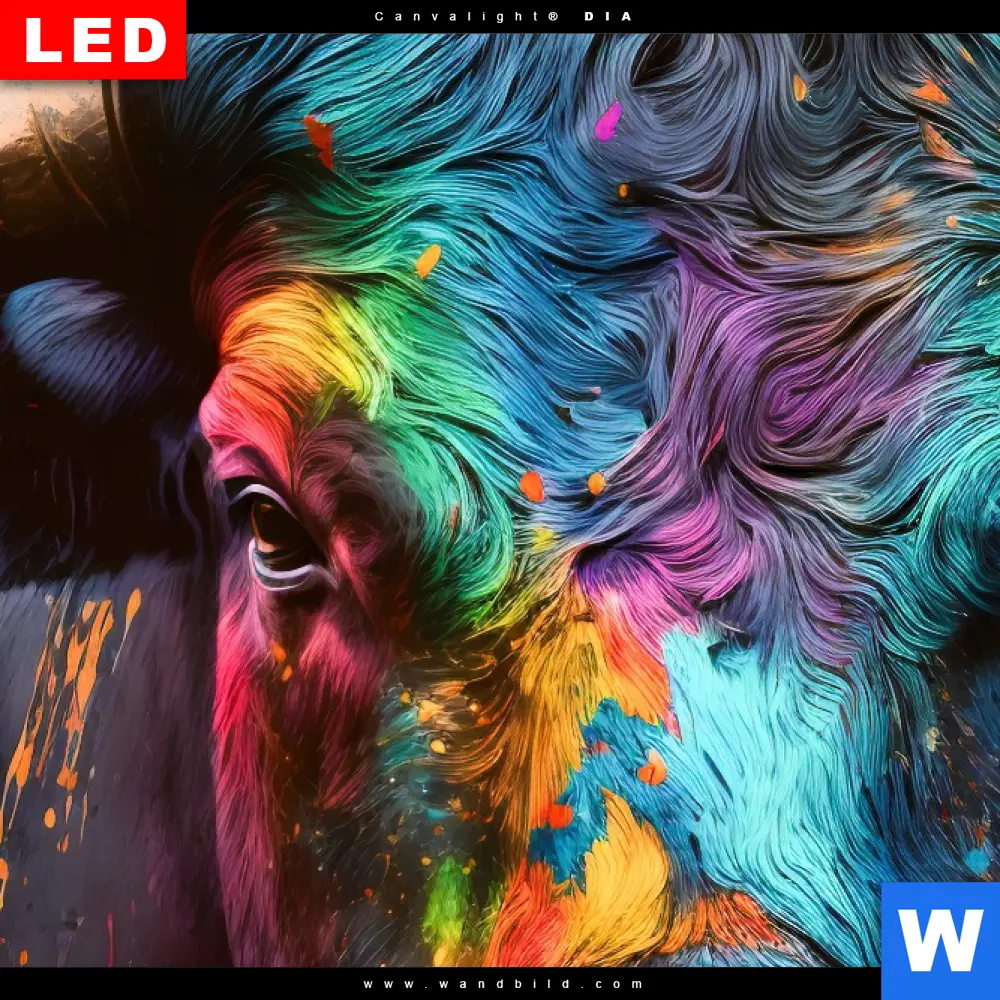 Wechselmotiv Acrylglas Canvalight® DIA | Stier mit bunten Farben | Quadrat - Image 4