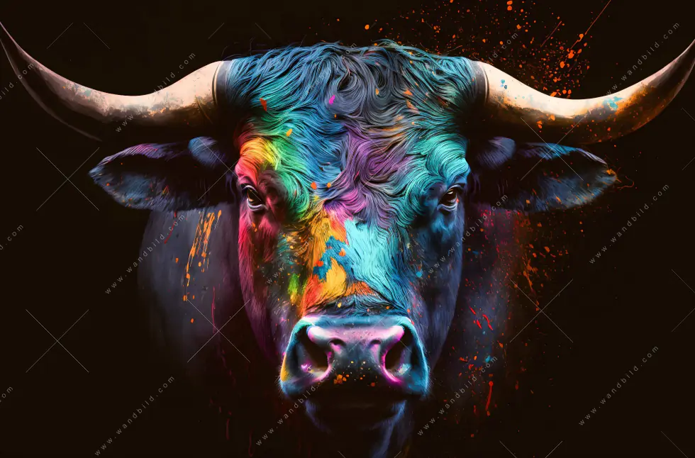 Wechselmotiv Acrylglas Canvalight® DIA | Stier mit bunten Farben | Quadrat - Image 5