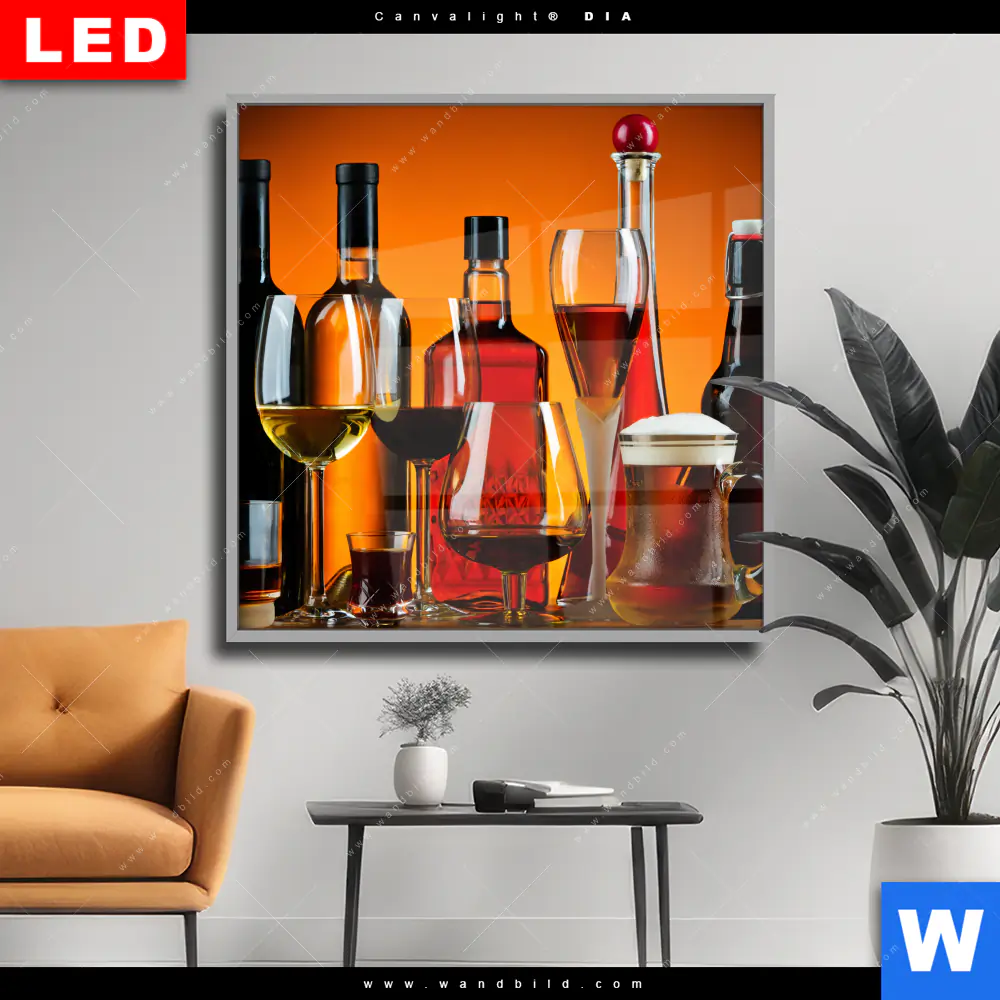 Wechselmotiv Acrylglas Canvalight® DIA | Stillleben Flaschen Gläser | Quadrat