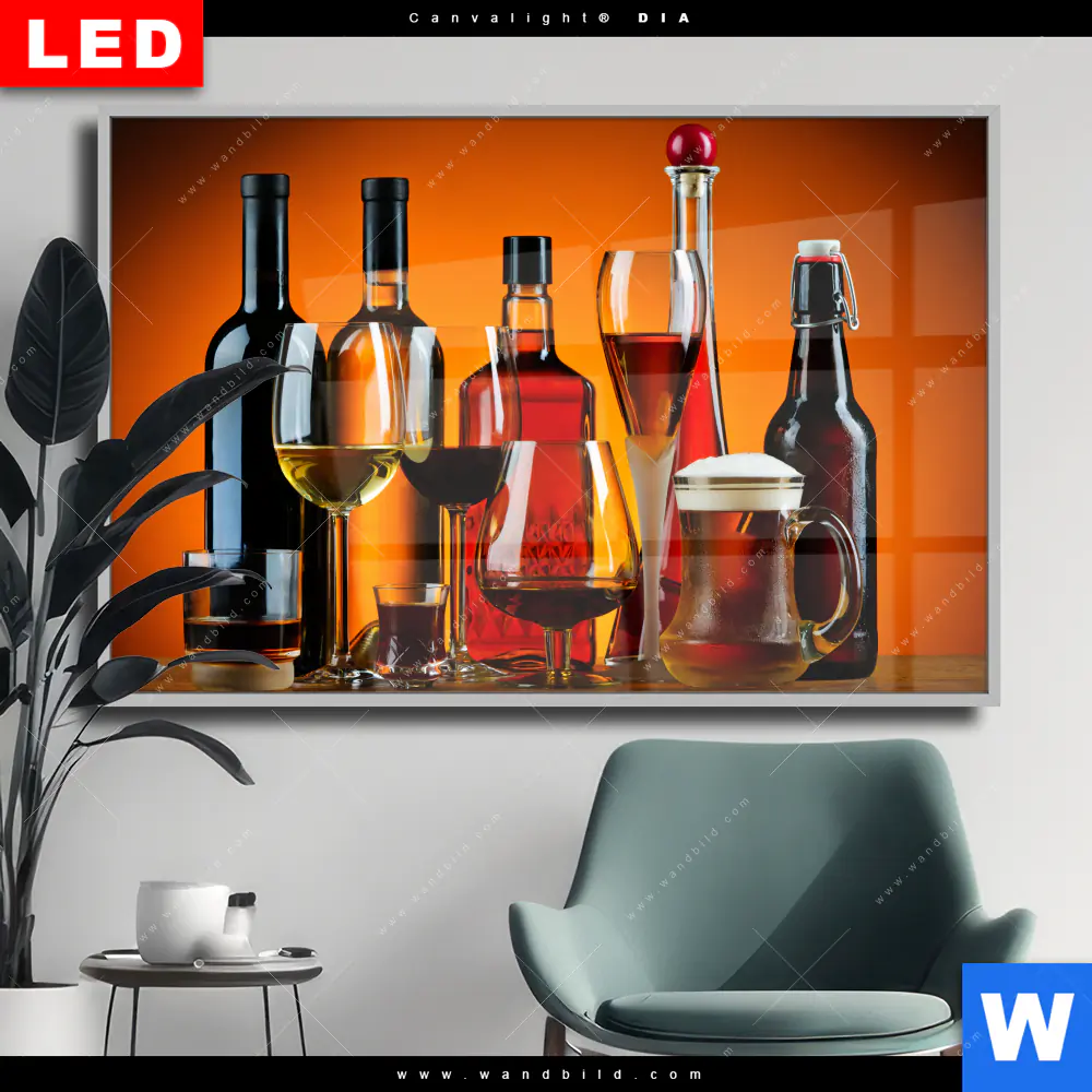 Wechselmotiv Acrylglas Canvalight® DIA | Stillleben Flaschen Gläser | Querformat