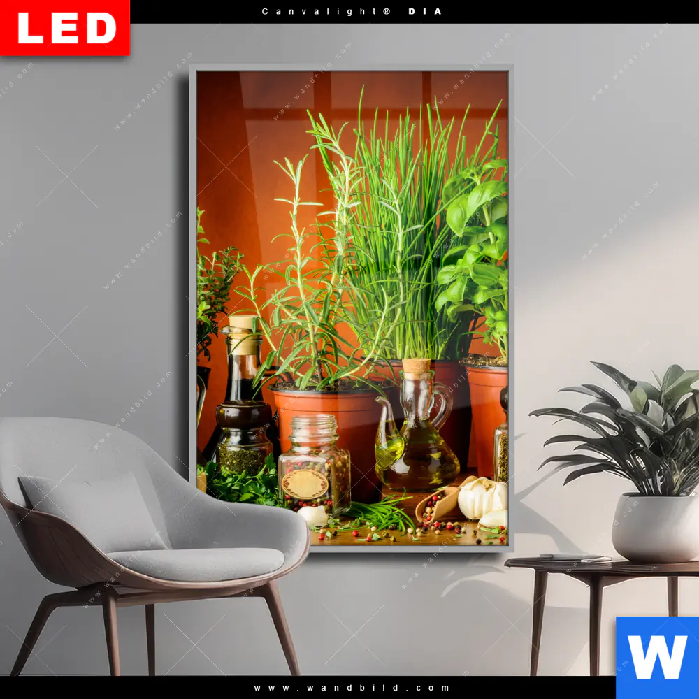 Wechselmotiv Acrylglas Canvalight® DIA | Stillleben mit mediterranen Kräutern | Hochformat