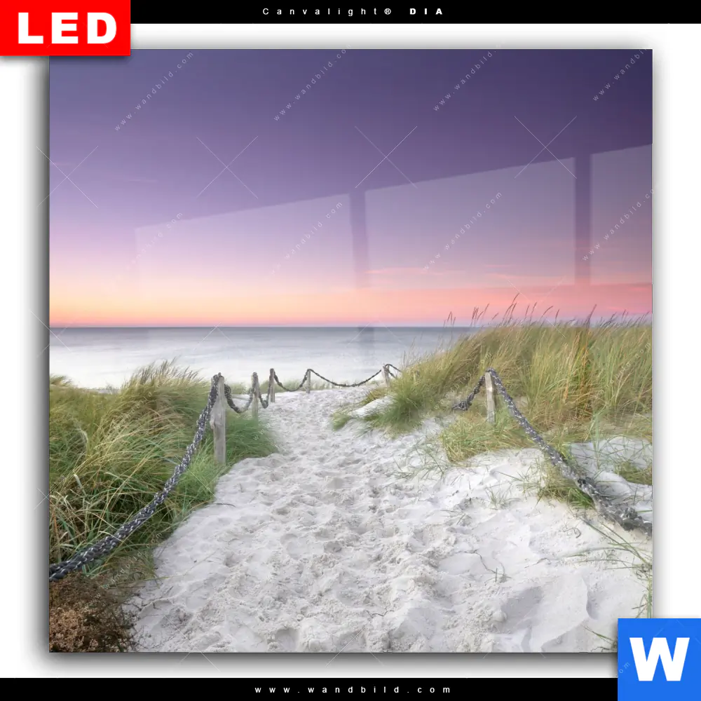 Wechselmotiv Acrylglas Canvalight® DIA | Strandweg im Sonnenuntergang | Quadrat - Image 2