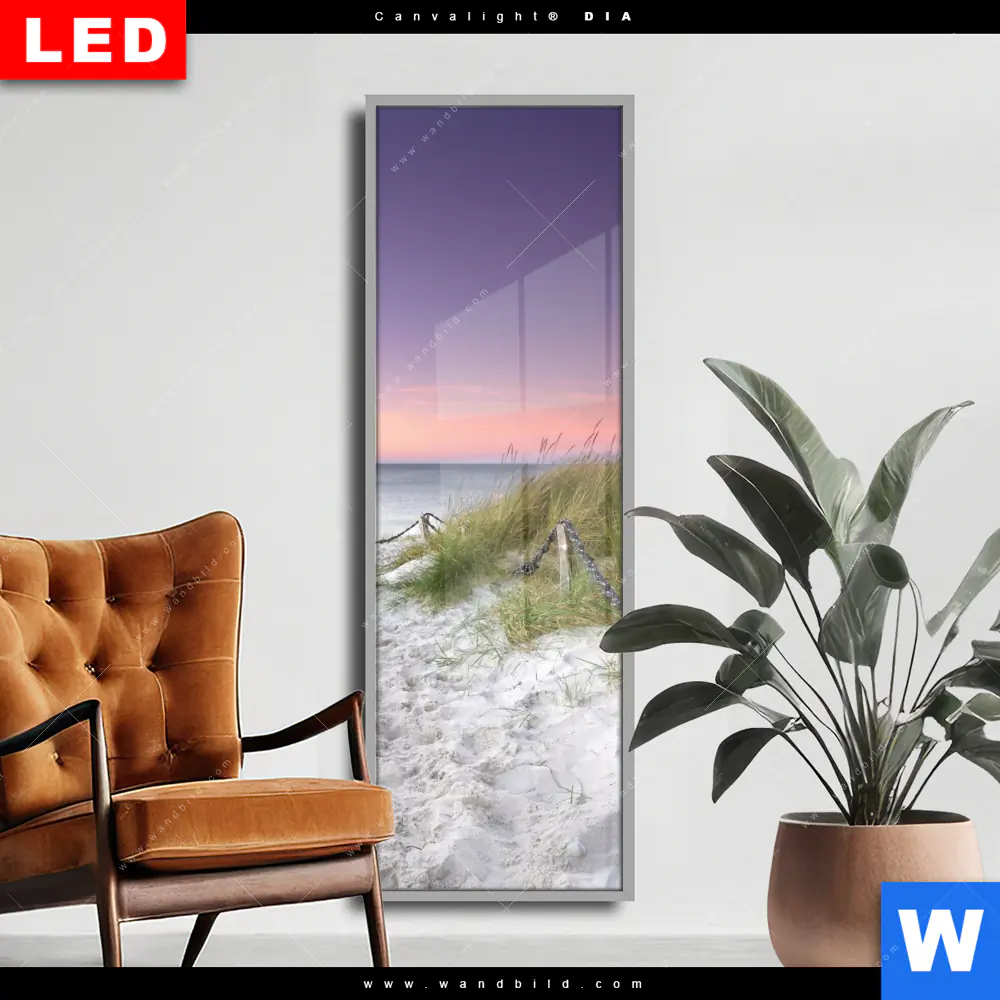 Wechselmotiv Acrylglas Canvalight® DIA | Strandweg im Sonnenuntergang | Schmal