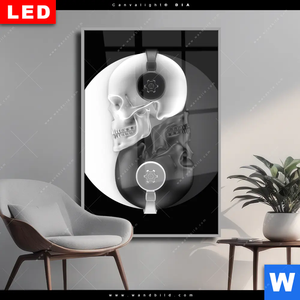 Wechselmotiv Acrylglas Canvalight® DIA | Totenkopf Yin Yang | Hochformat