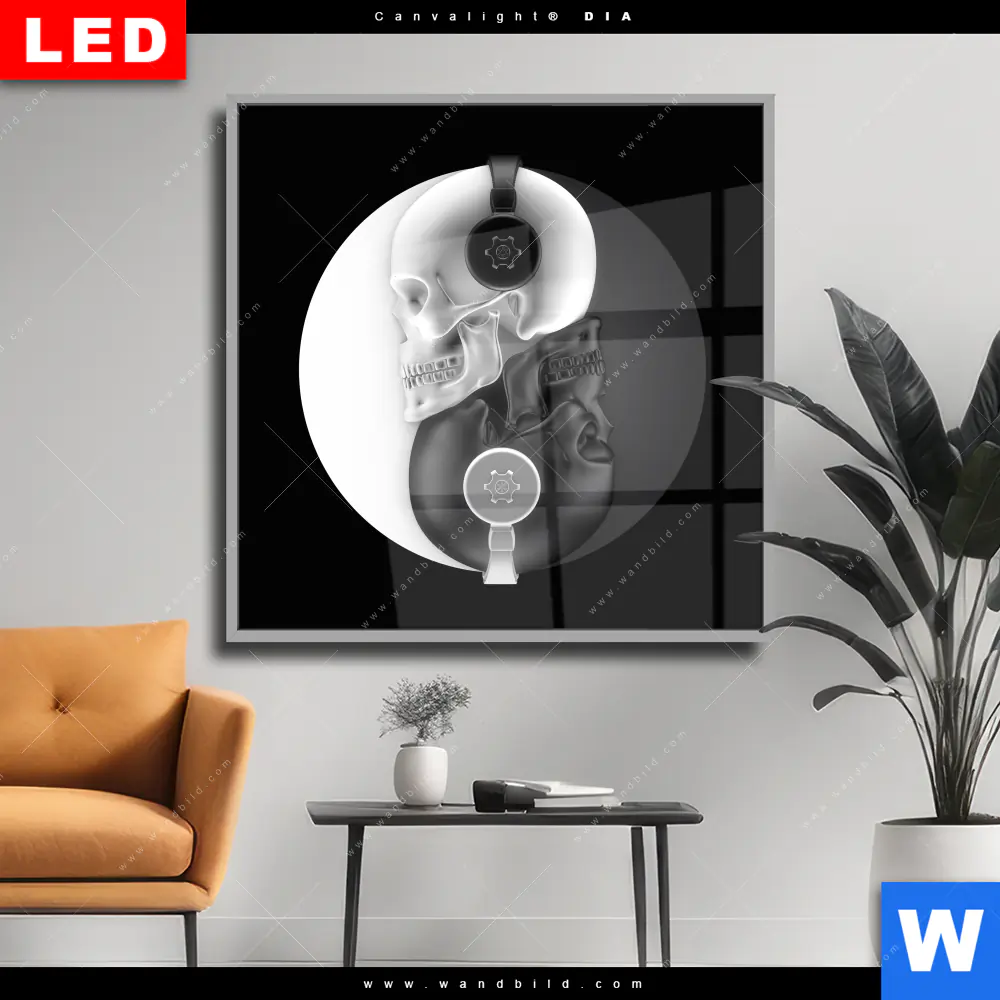 Wechselmotiv Acrylglas Canvalight® DIA | Totenkopf Yin Yang | Quadrat