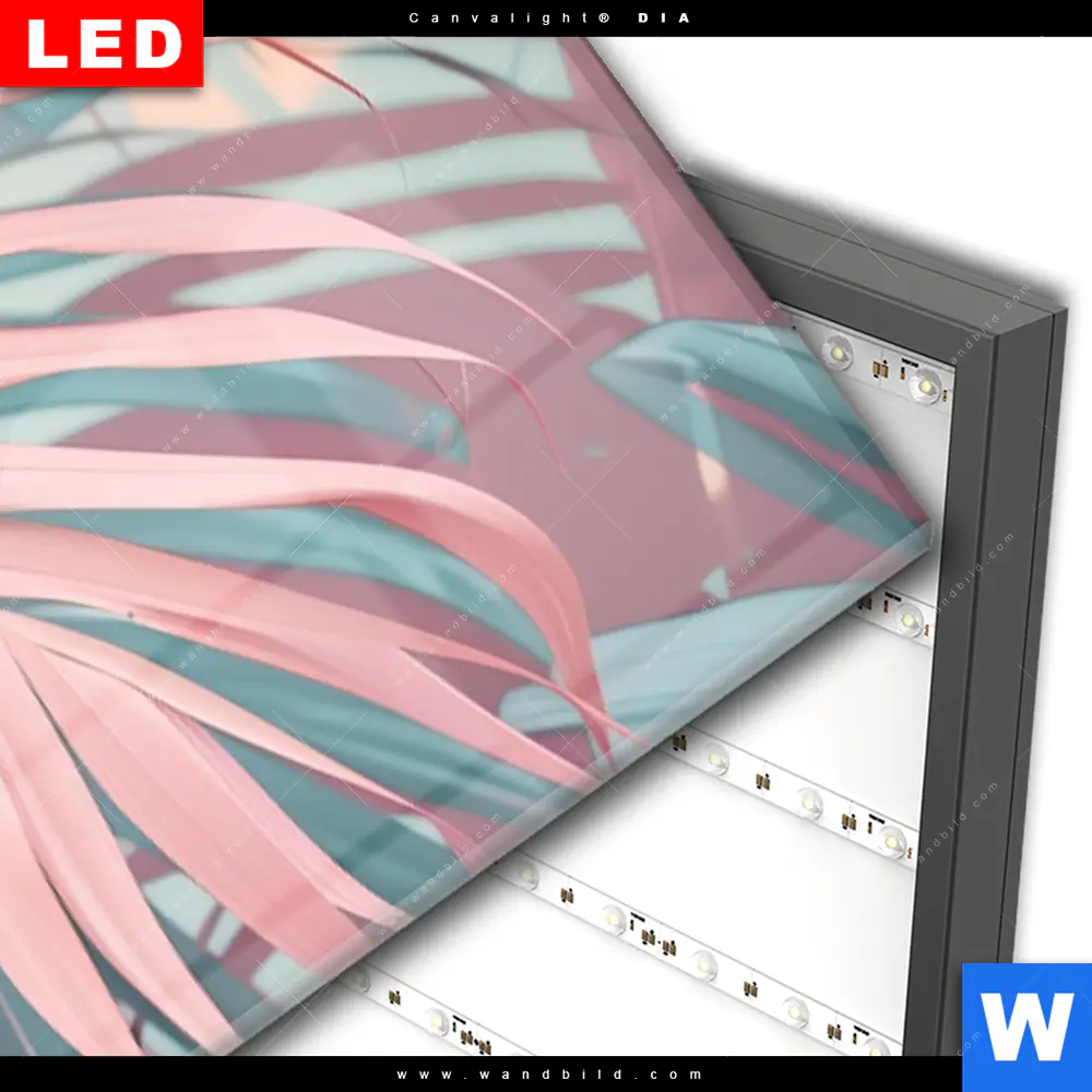Wechselmotiv Acrylglas Canvalight® DIA | Tropische Blätter in Pastellfarben | Panorama - Image 3