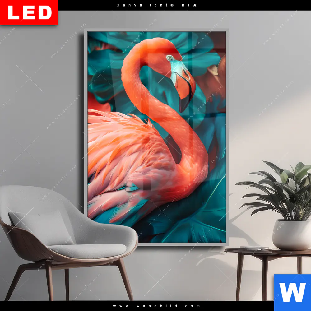 Wechselmotiv Acrylglas Canvalight® DIA | Tropischer Flamingo Traum | Hochformat