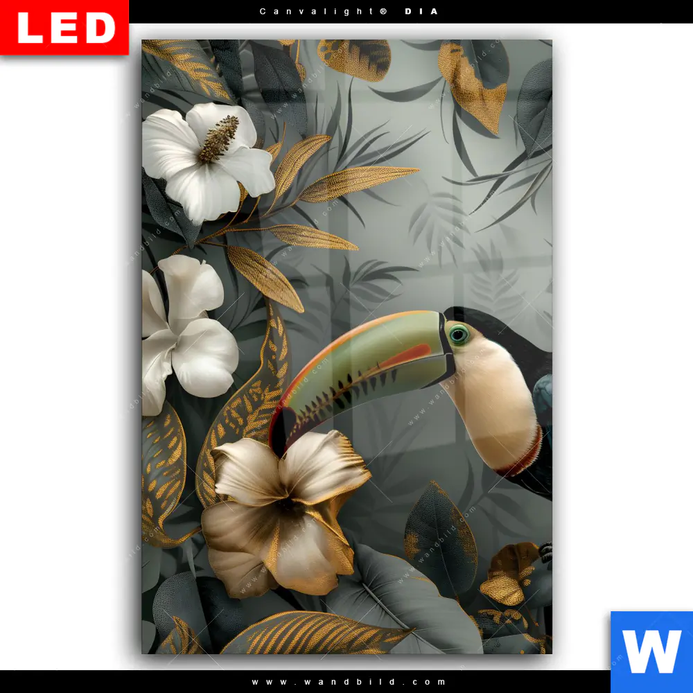Wechselmotiv Acrylglas Canvalight® DIA | Tukan im goldenen Regenwald | Hochformat - Image 2