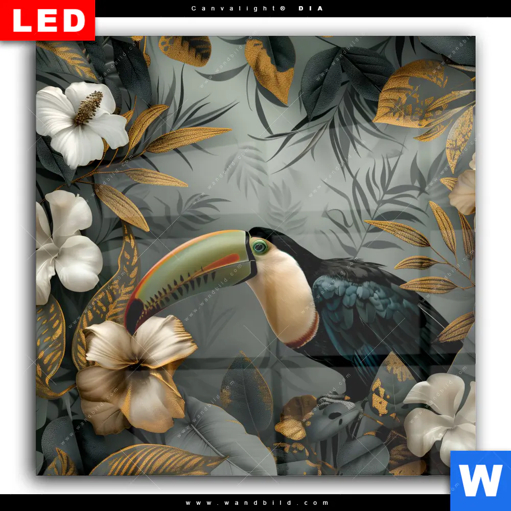 Wechselmotiv Acrylglas Canvalight® DIA | Tukan im goldenen Regenwald | Quadrat - Image 2