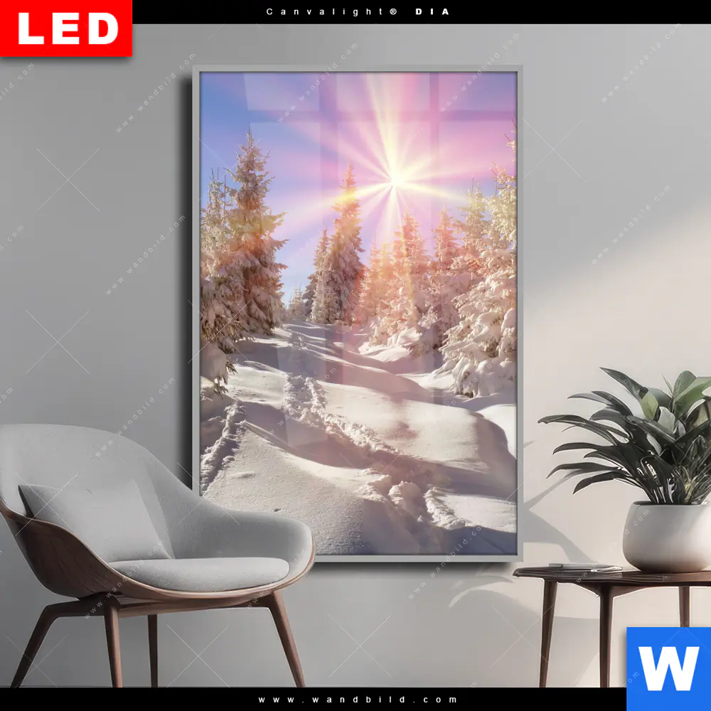 Wechselmotiv Acrylglas Canvalight® DIA | Verschneiter Wald | Hochformat