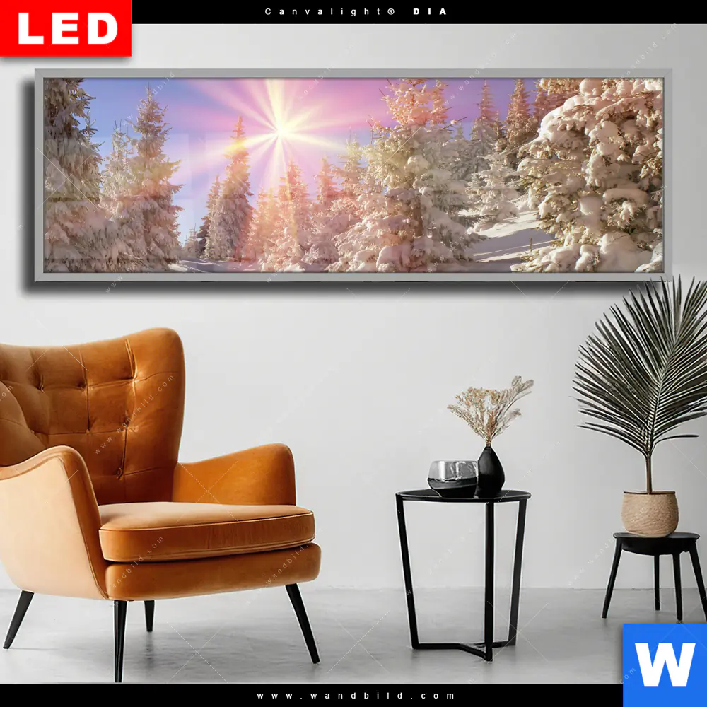 Wechselmotiv Acrylglas Canvalight® DIA | Verschneiter Wald | Panorama