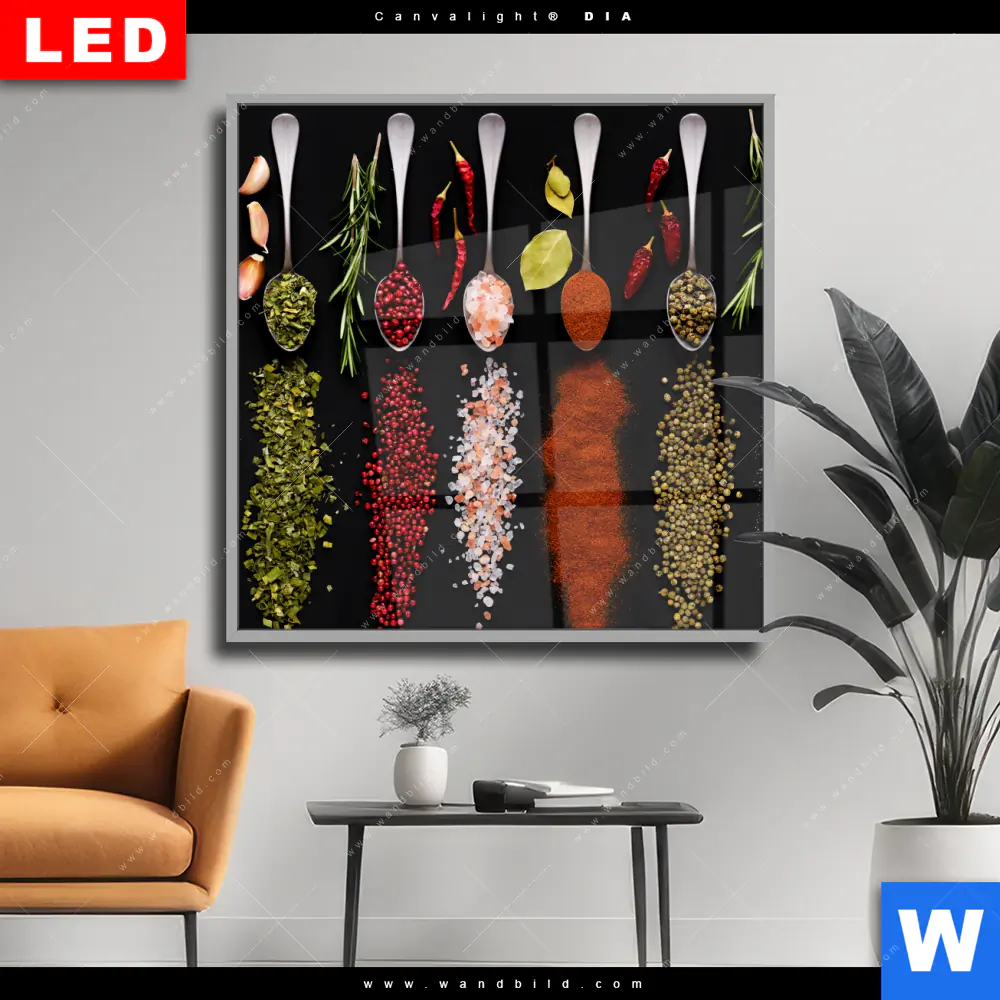 Wechselmotiv Acrylglas Canvalight® DIA | Vielfalt an exotischen Gewürzen | Quadrat