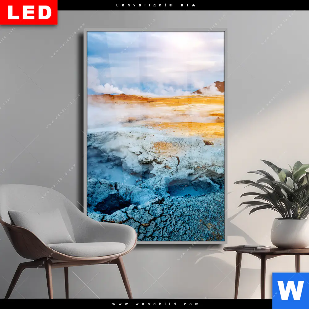 Wechselmotiv Acrylglas Canvalight® DIA | Vulkan Island | Hochformat