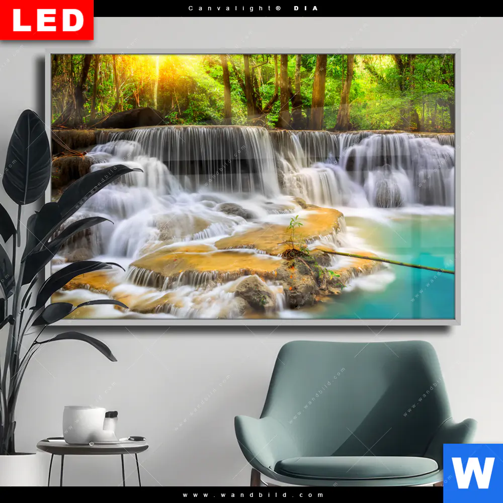 Wechselmotiv Acrylglas Canvalight® DIA | Wald & Wasserfall No. 2 | Querformat