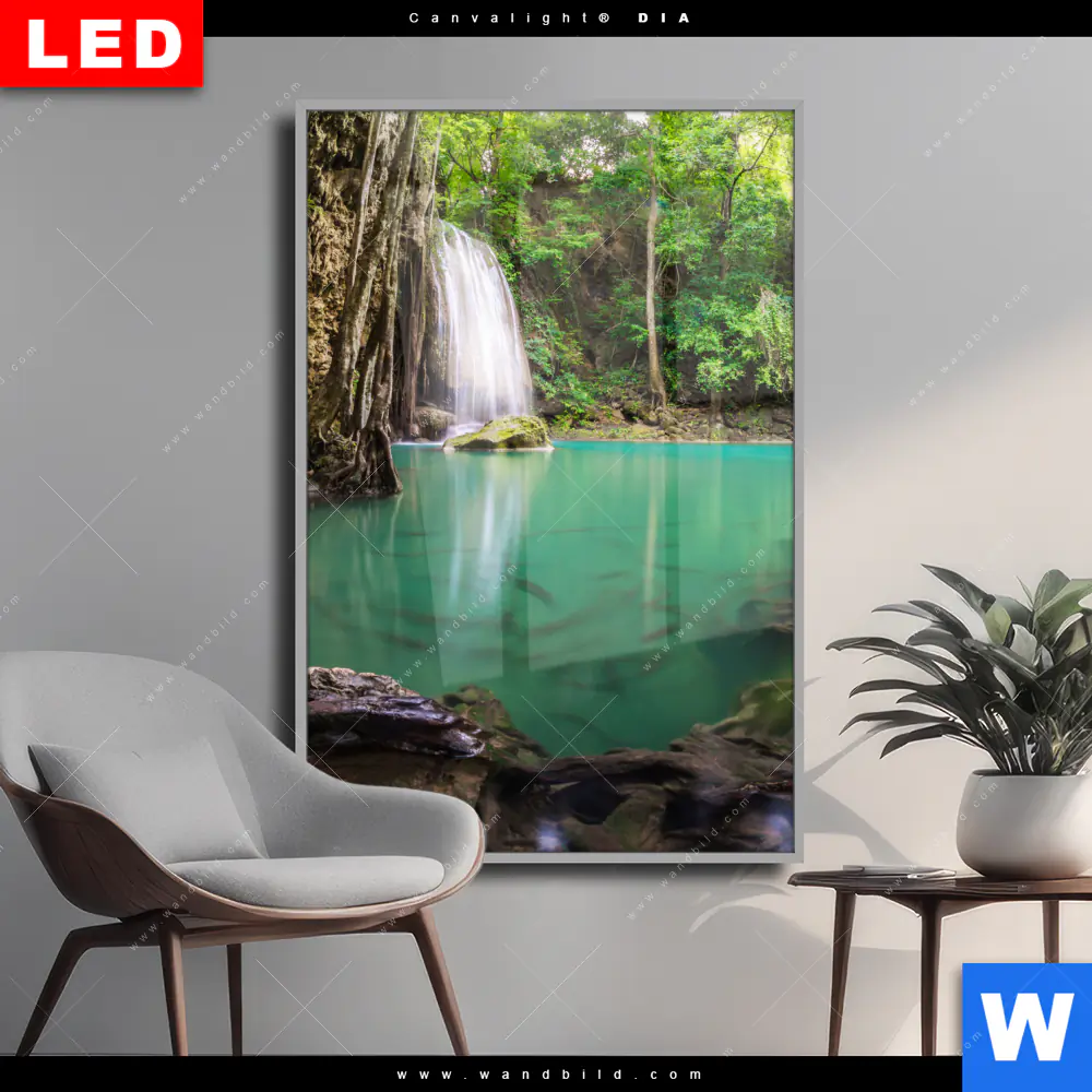 Wechselmotiv Acrylglas Canvalight® DIA | Wald & Wasserfall No. 4 | Hochformat