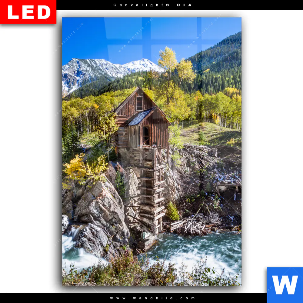 Wechselmotiv Acrylglas Canvalight® DIA | Waldhütte am Fluss | Hochformat - Image 2