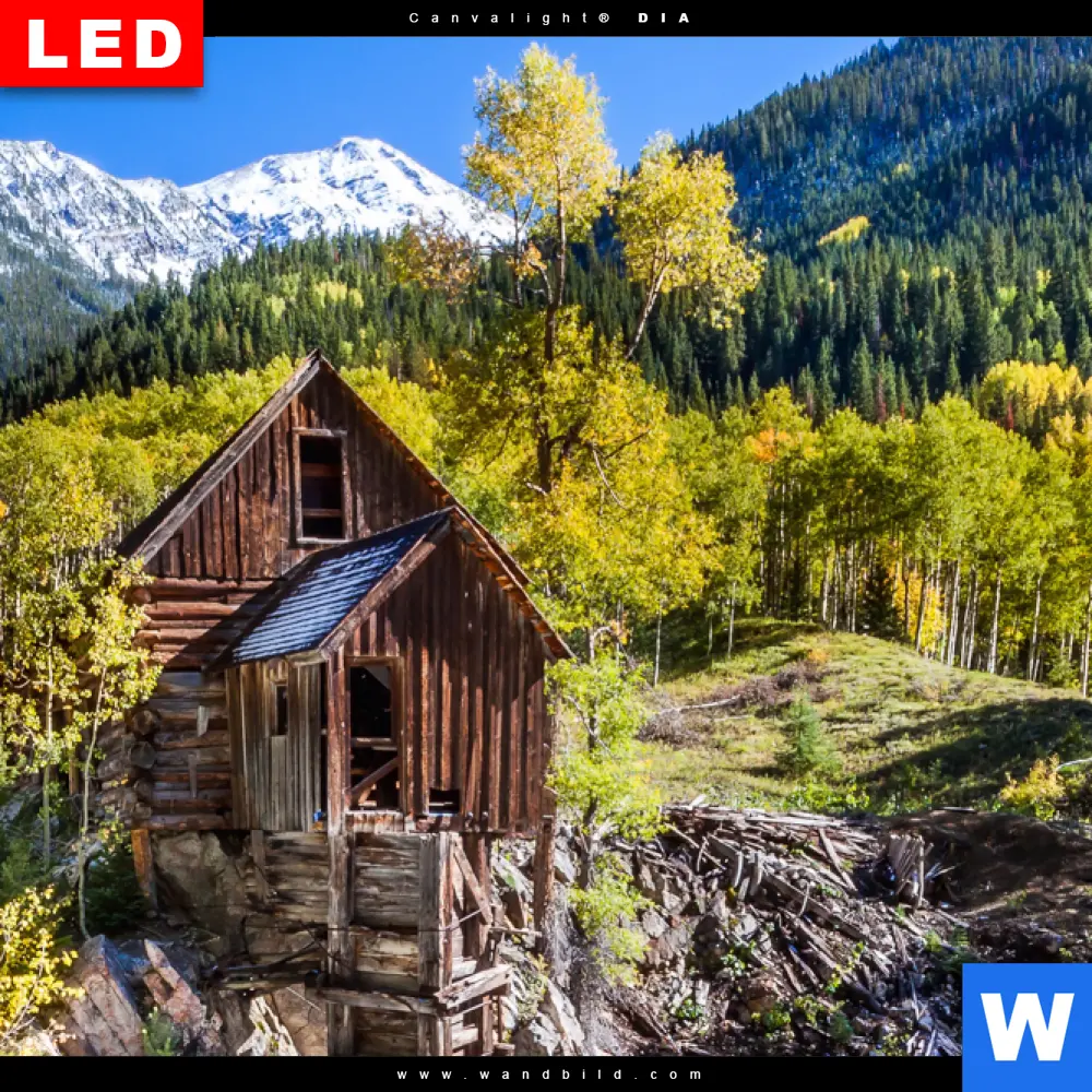 Wechselmotiv Acrylglas Canvalight® DIA | Waldhütte am Fluss | Panorama - Image 4