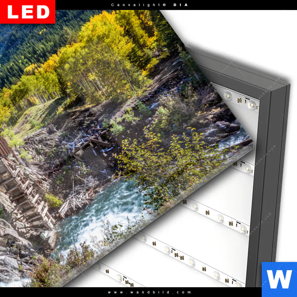Wechselmotiv Acrylglas Canvalight® DIA | Waldhütte am Fluss | Querformat - Image 3