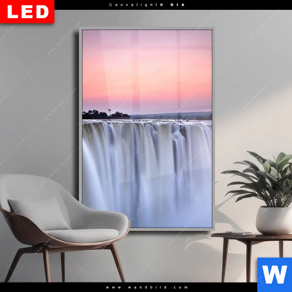 Wechselmotiv Acrylglas Canvalight® DIA | Wasserfall bei Abendröte | Hochformat