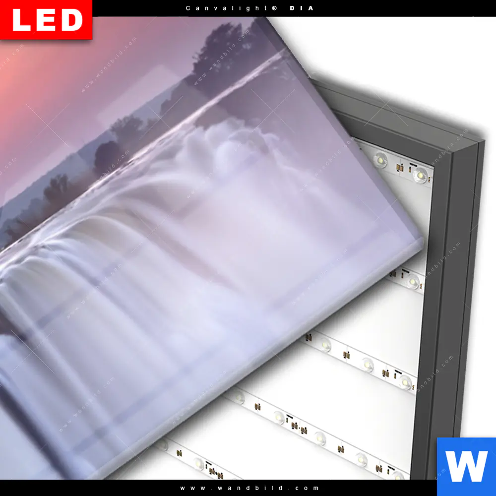 Wechselmotiv Acrylglas Canvalight® DIA | Wasserfall bei Abendröte | Panorama - Image 3