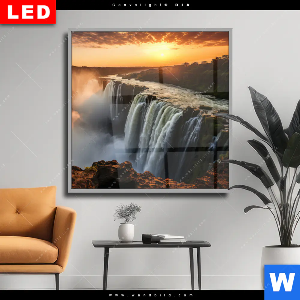 Wechselmotiv Acrylglas Canvalight® DIA | Wasserfall bei Abendsonne | Quadrat