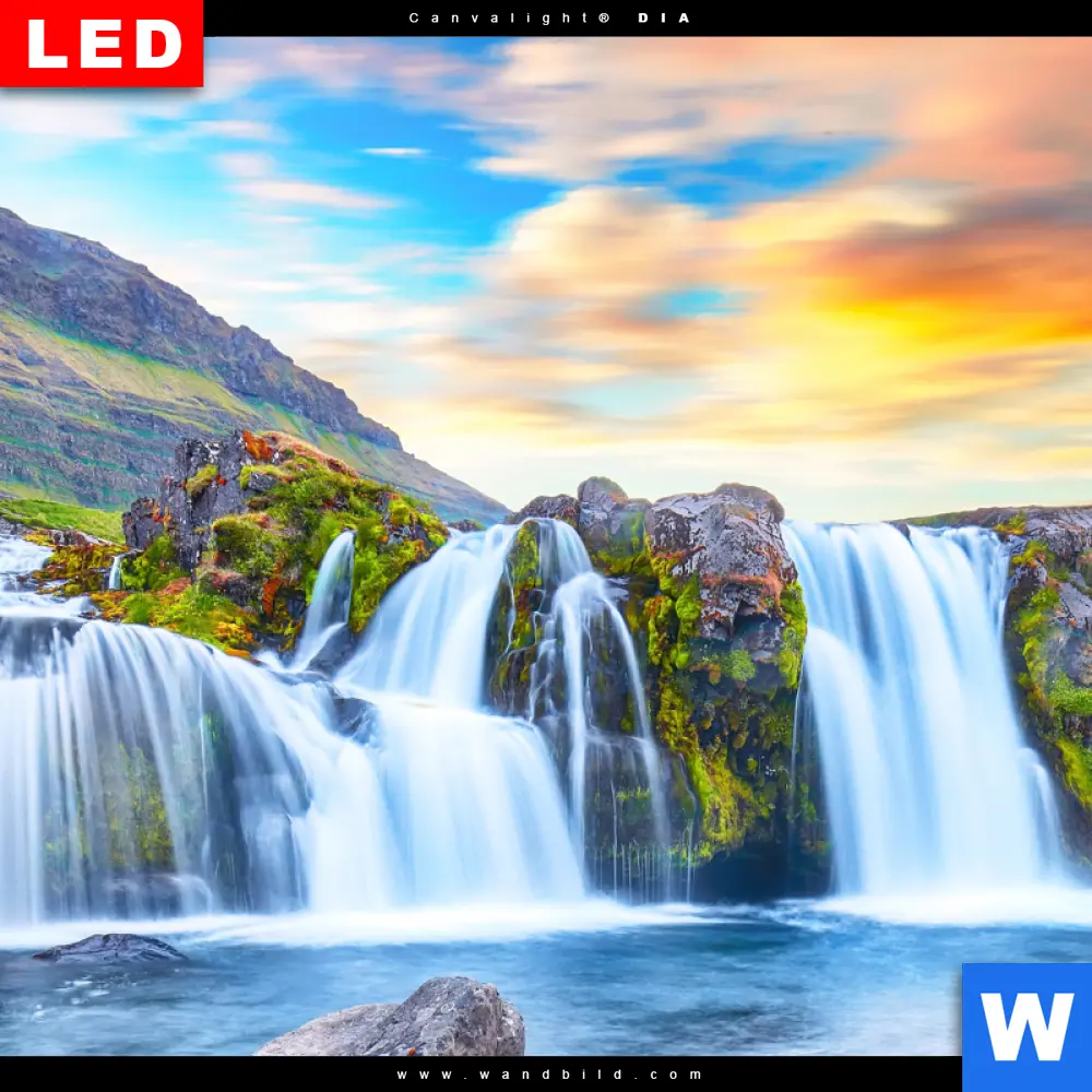 Wechselmotiv Acrylglas Canvalight® DIA | Wasserfall bei Sonnenuntergang | Quadrat - Image 4