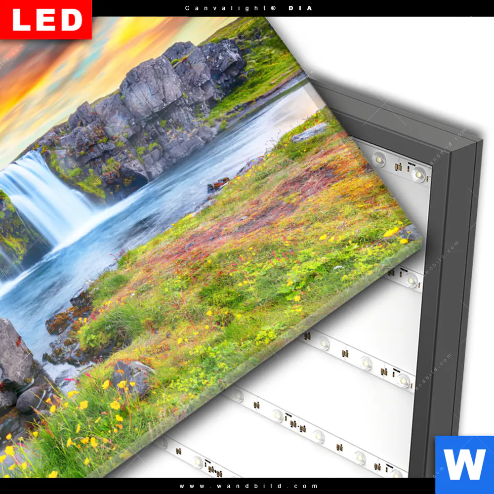 Wechselmotiv Acrylglas Canvalight® DIA | Wasserfall bei Sonnenuntergang | Querformat - Image 3