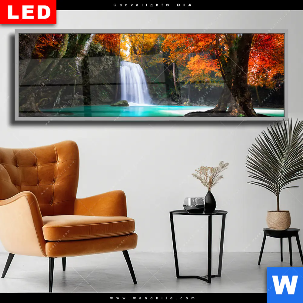 Wechselmotiv Acrylglas Canvalight® DIA | Wasserfall im Wald | Panorama