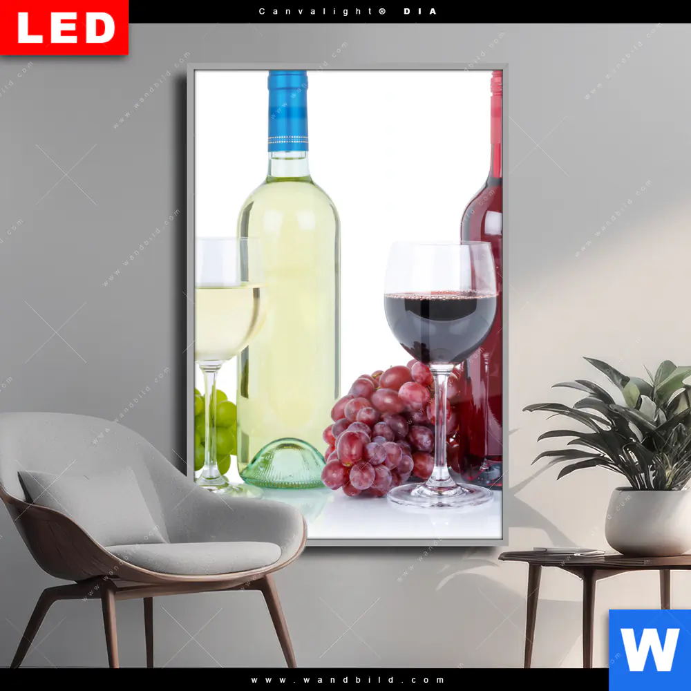 Wechselmotiv Acrylglas Canvalight® DIA | Wein in Flaschen und Gläsern | Hochformat
