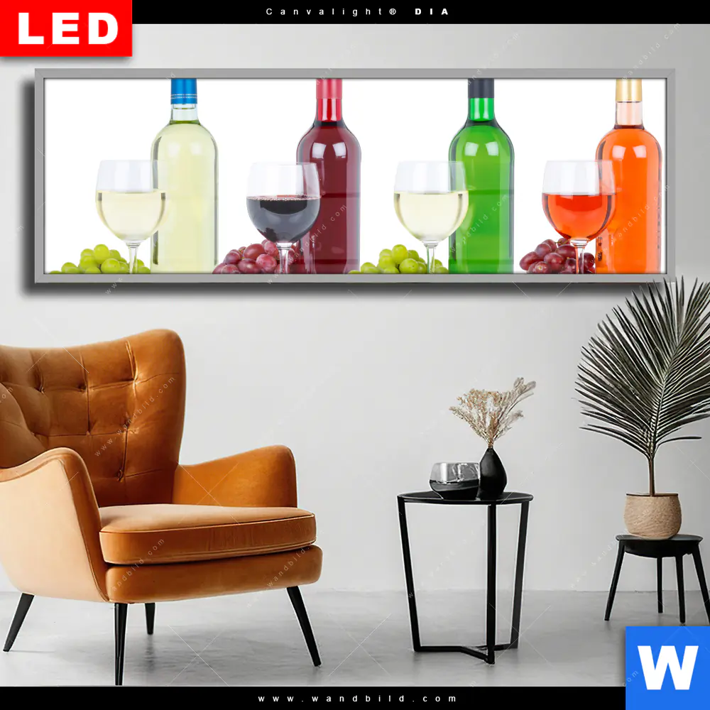 Wechselmotiv Acrylglas Canvalight® DIA | Wein in Flaschen und Gläsern | Panorama