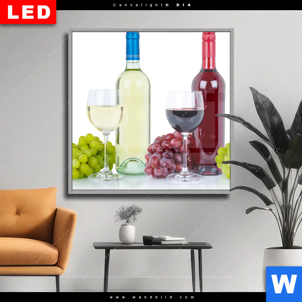 Wechselmotiv Acrylglas Canvalight® DIA | Wein in Flaschen und Gläsern | Quadrat