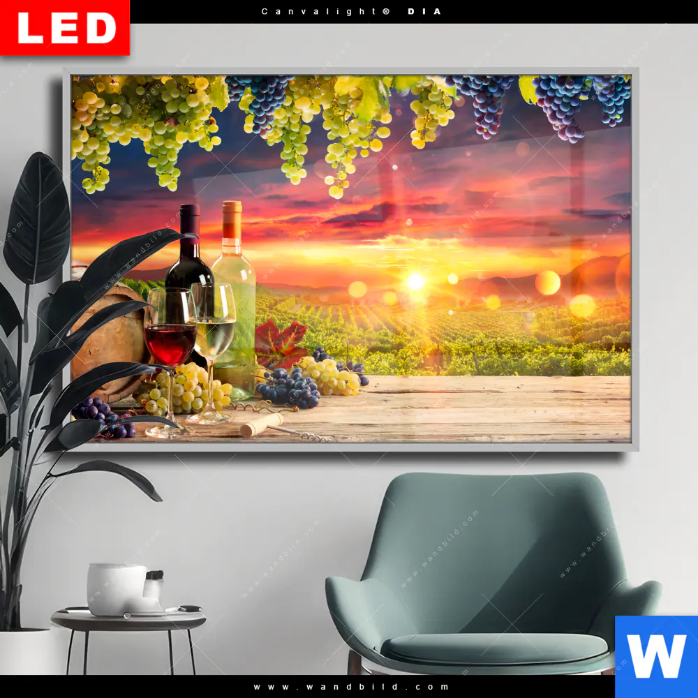 Wechselmotiv Acrylglas Canvalight® DIA | Weinreben im Abendlicht | Querformat