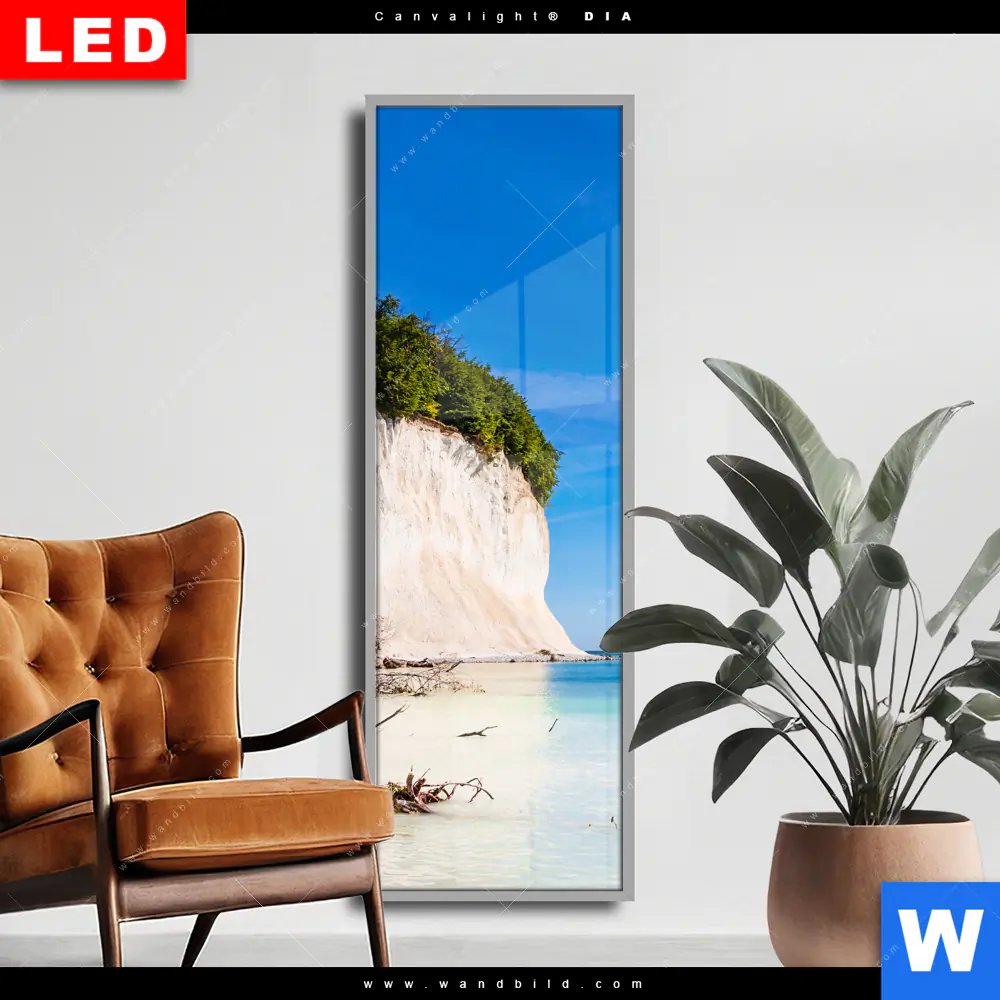 Wechselmotiv Acrylglas Canvalight® DIA | Weiße Kreidefelswand am Meer | Schmal