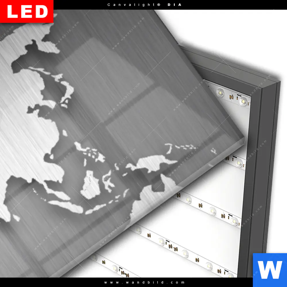 Wechselmotiv Acrylglas Canvalight® DIA | Weltkarte Edelstahloptik | Panorama - Image 3
