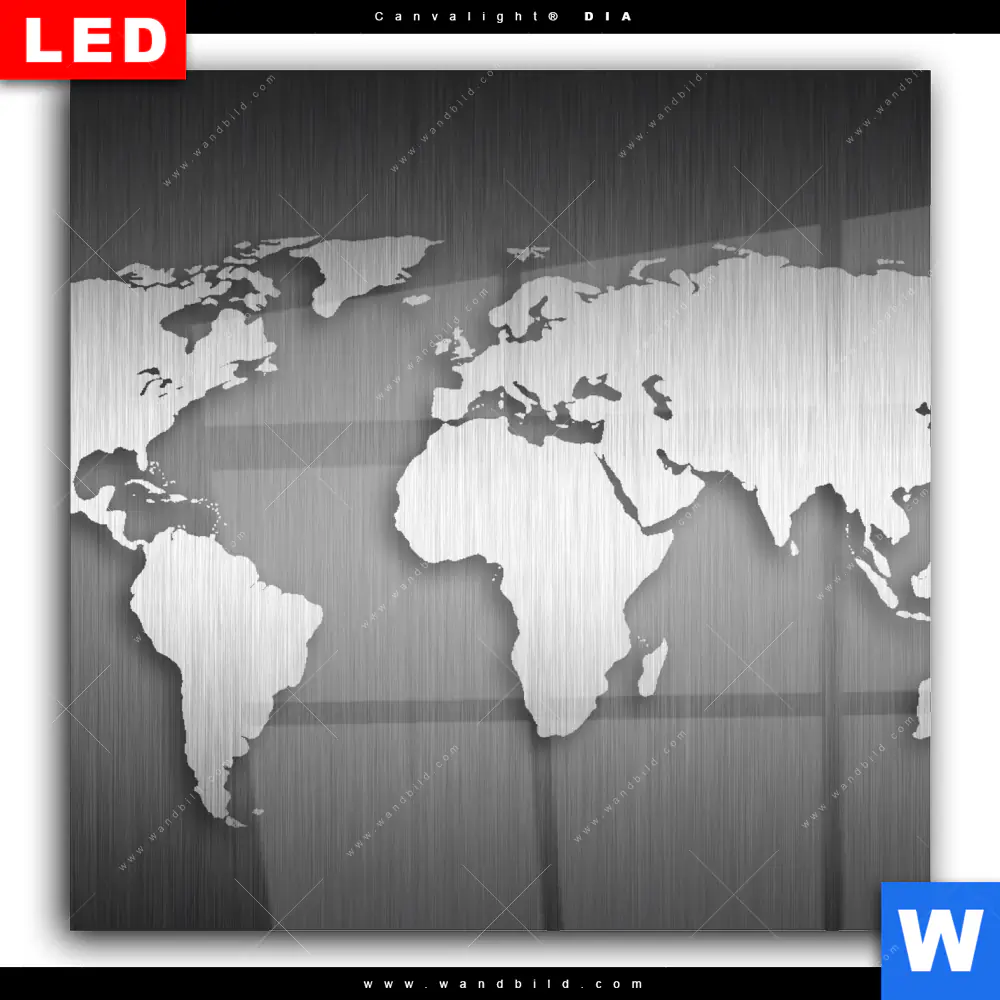 Wechselmotiv Acrylglas Canvalight® DIA | Weltkarte Edelstahloptik | Quadrat - Image 2