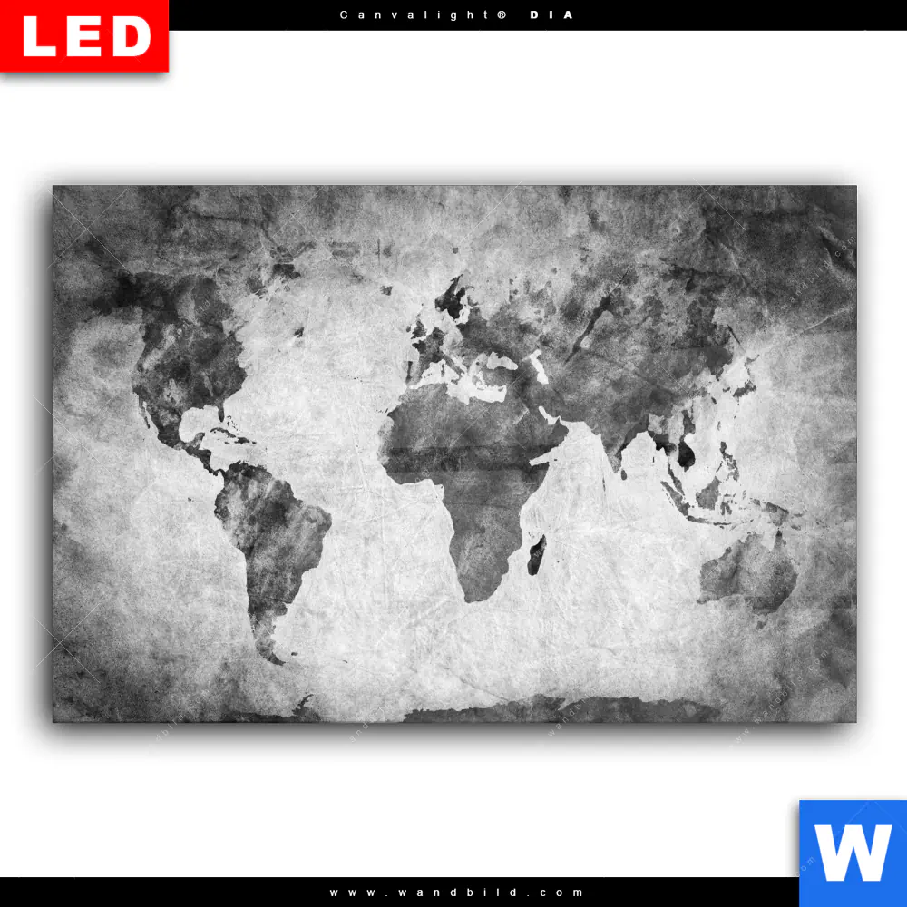 Wechselmotiv Acrylglas Canvalight® DIA | Weltkarte Grautöne | Querformat - Image 2