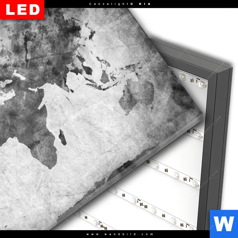 Wechselmotiv Acrylglas Canvalight® DIA | Weltkarte Grautöne | Querformat - Image 3