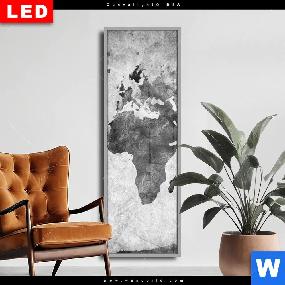 Wechselmotiv Acrylglas Canvalight® DIA | Weltkarte Grautöne | Schmal