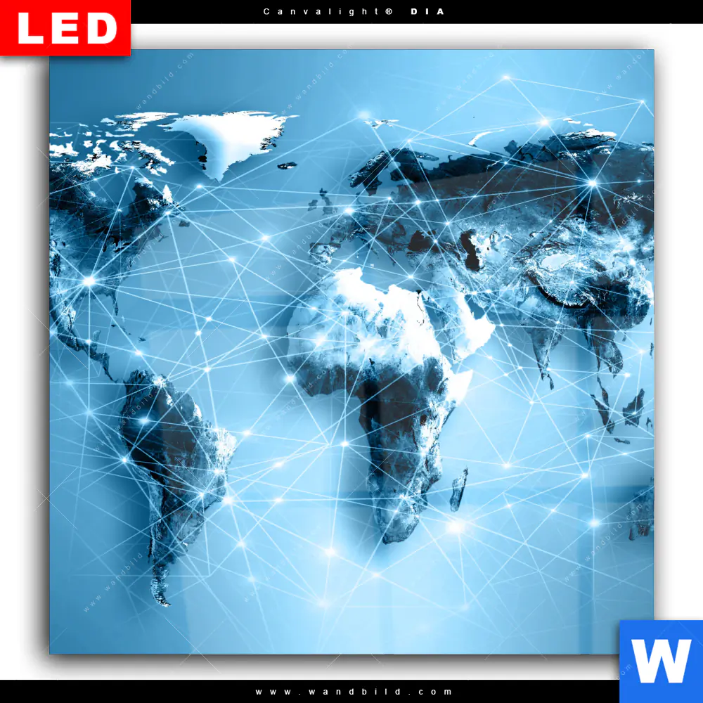 Wechselmotiv Acrylglas Canvalight® DIA | Weltkarte Kommunikation | Quadrat - Image 2