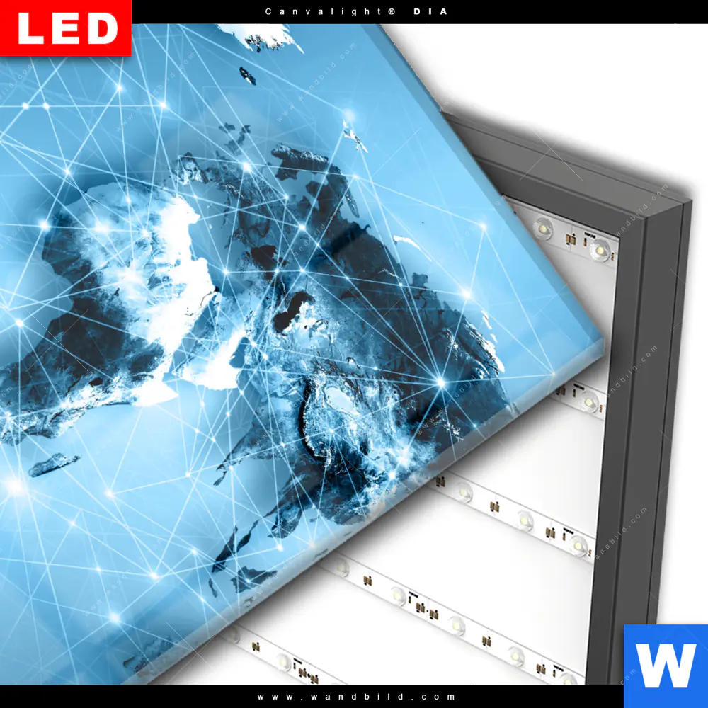 Wechselmotiv Acrylglas Canvalight® DIA | Weltkarte Kommunikation | Quadrat - Image 3