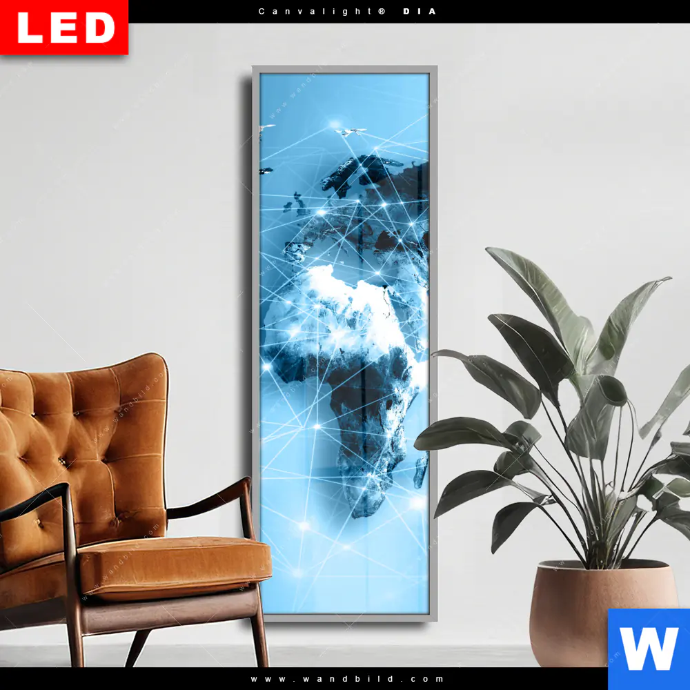 Wechselmotiv Acrylglas Canvalight® DIA | Weltkarte Kommunikation | Schmal
