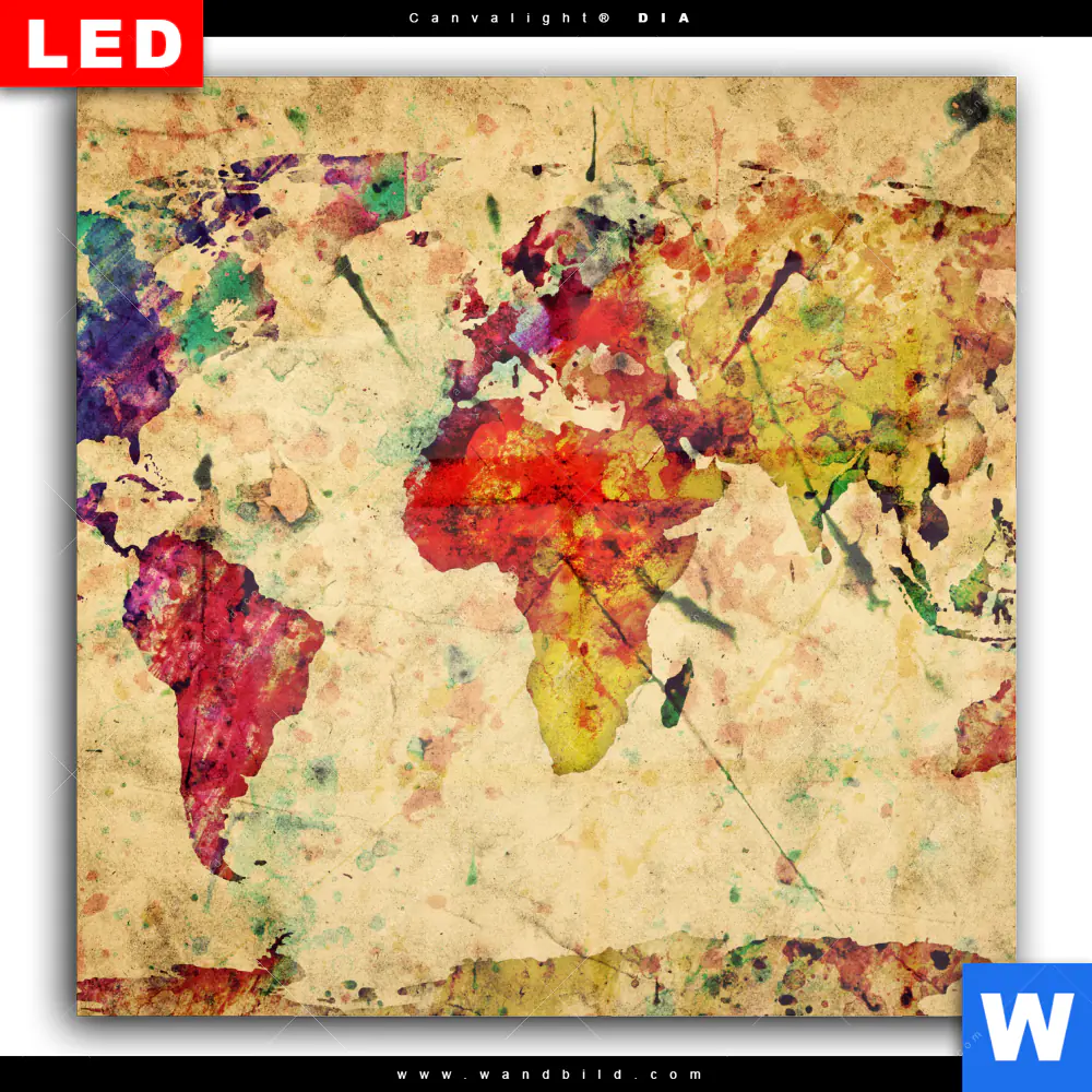 Wechselmotiv Acrylglas Canvalight® DIA | Weltkarte Retro Bunt | Quadrat - Image 2
