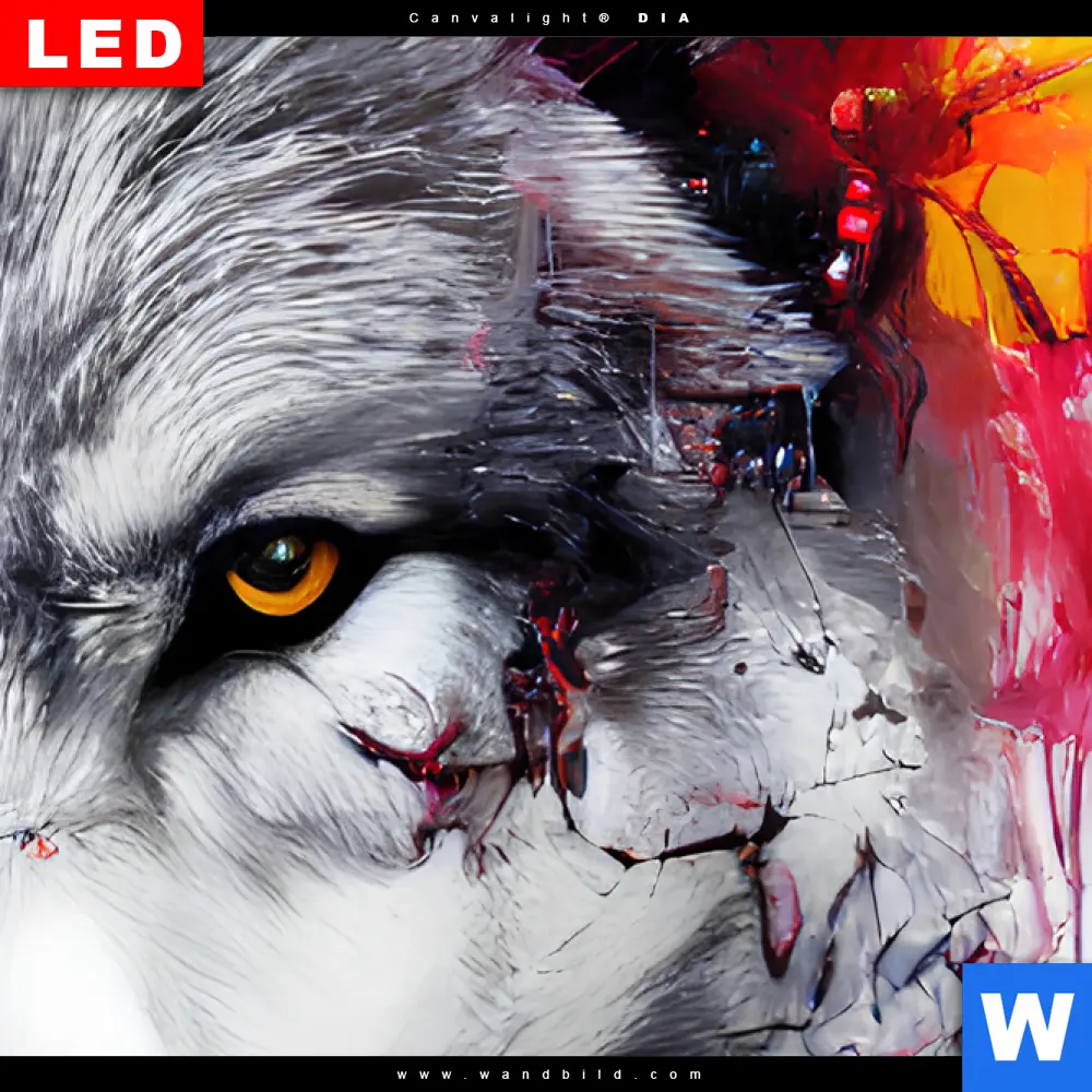 Wechselmotiv Acrylglas Canvalight® DIA | Wolf mit bunten Farbspritzern | Hochformat - Image 4