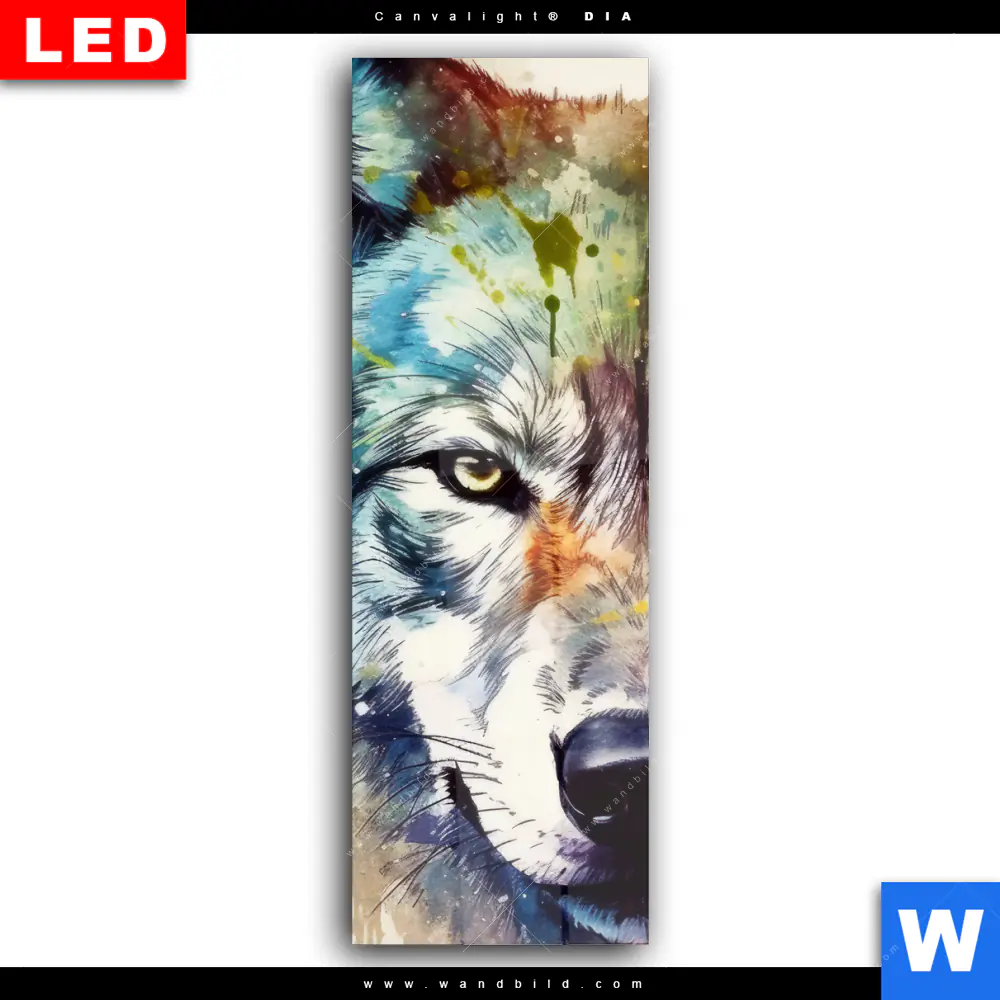 Wechselmotiv Acrylglas Canvalight® DIA | Wolf mit bunten Farbspritzern No. 2 | Schmal - Image 2