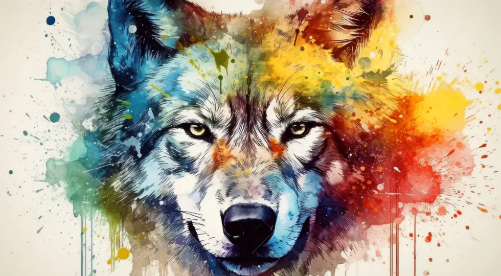Wechselmotiv Acrylglas Canvalight® DIA | Wolf mit bunten Farbspritzern No. 2 | Schmal - Image 5